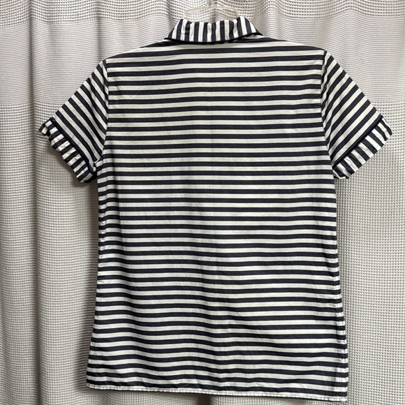 J Crew Striped top SZ XS Pajama or camp shirt cotton pocket casual piping detail - Picture 5 of 6